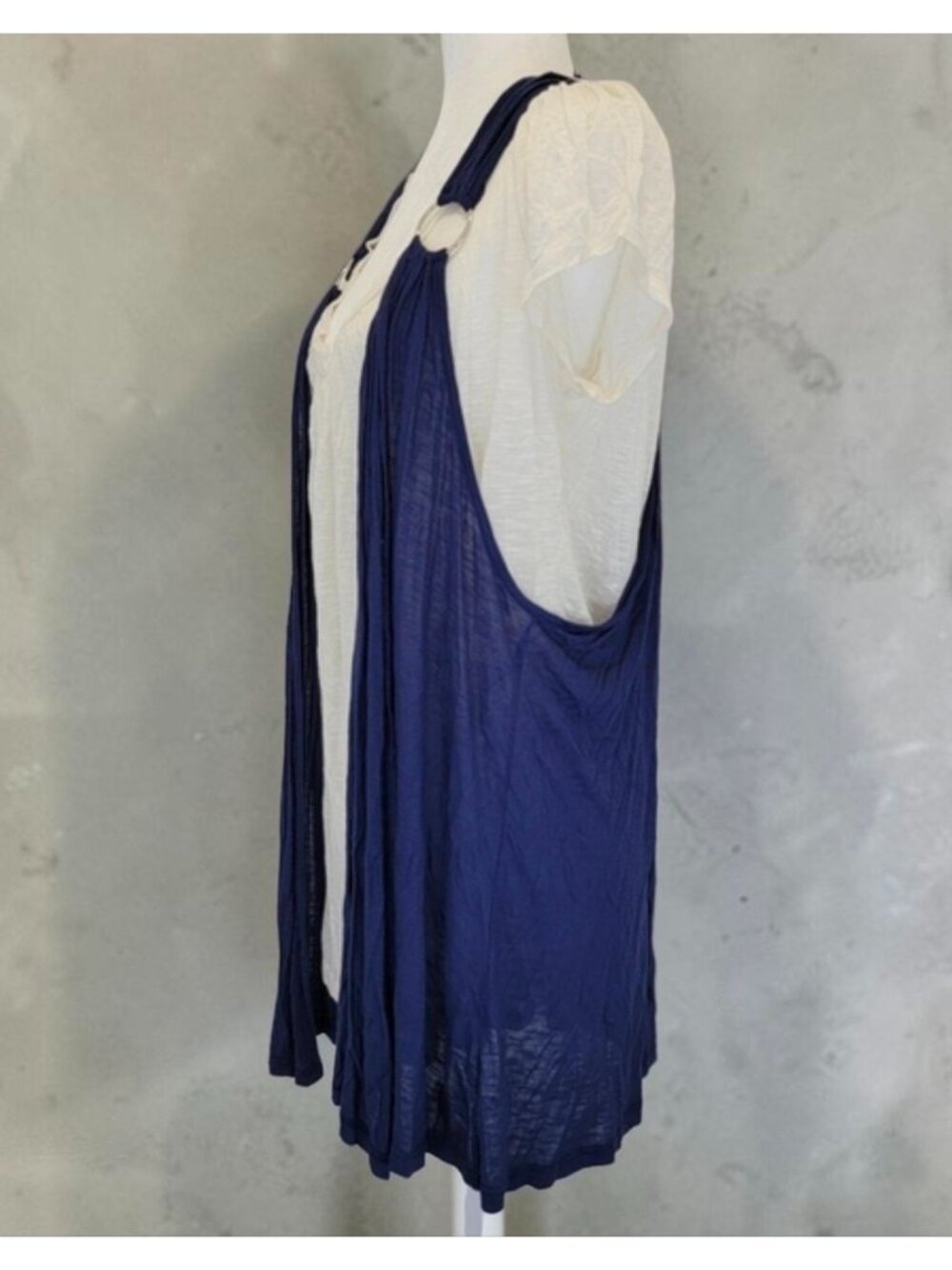 Navy Sleeveless Open Drape Vest With Metal Ring Accents Womens Casual Layering P